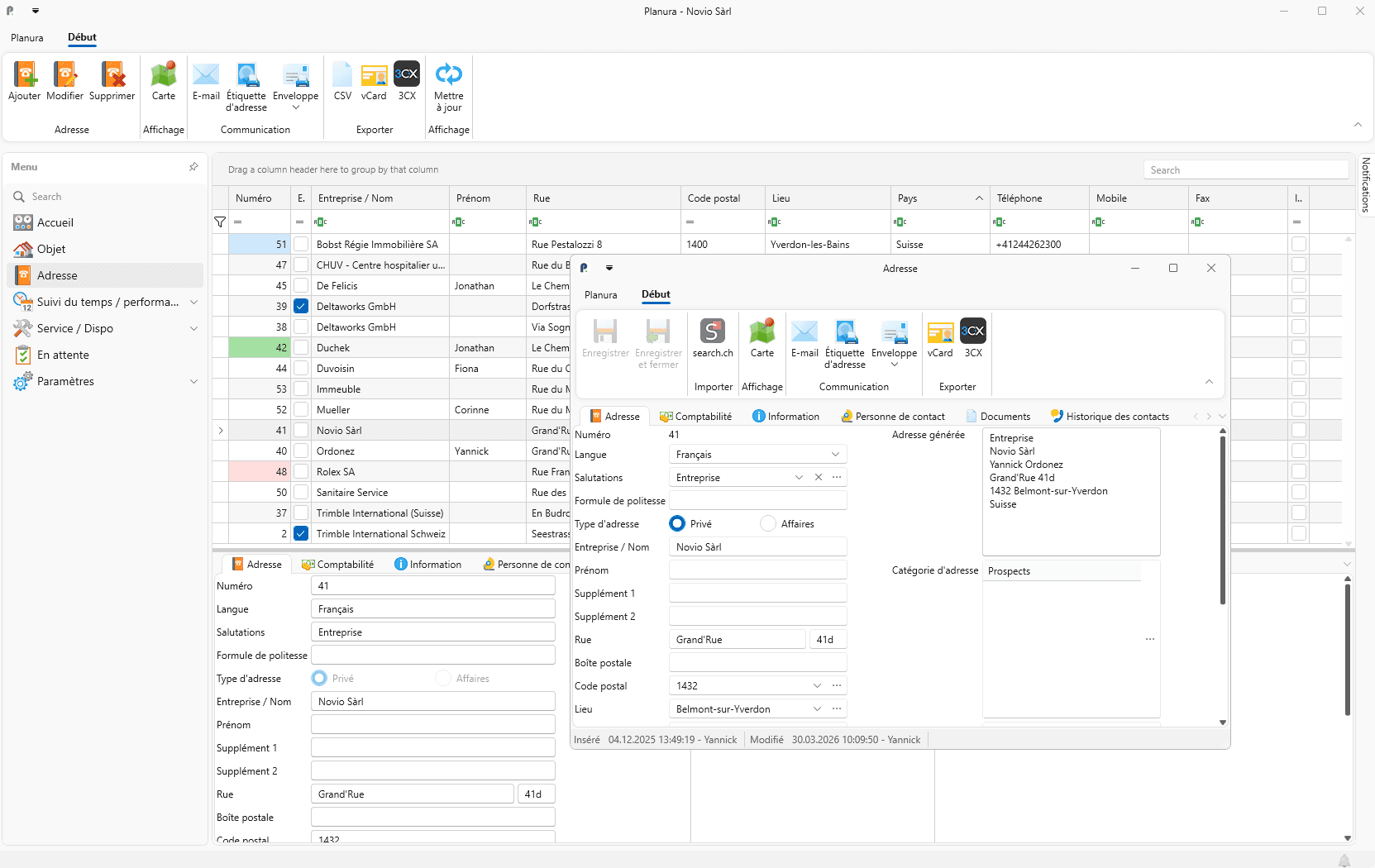 Gestion des adresses